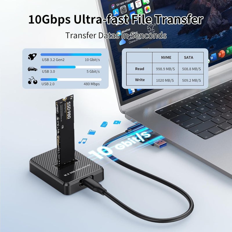 MaxRenard M.2 NVMe & SATA to USB Adapter - USB 3.2 Gen 2 10Gbps External SSD Enclosure, Aluminium Alloy Housing, Supports M.2 (M Key) NVMe & (B+M Key) SATA SSDs, Plug and Play External Storage Solution - Image 2